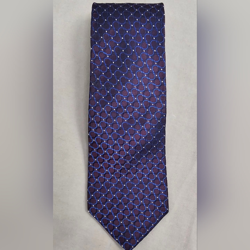 Tommy Hilfiger Men's 100% Silk Tie Geometric Circles Purple Blue Made in USA
